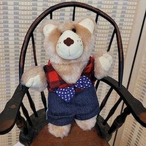 Furskins Bears Small Mini Bear Plush Doll Toy Red Flannel Jeans Plaid Bow